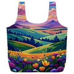 Field Valley Nature Meadows Flowers Dawn Landscape Full Print Recycle Bag (xxxl) by Maspions