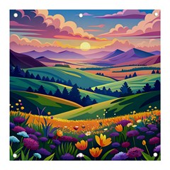 Field Valley Nature Meadows Flowers Dawn Landscape Banner And Sign 3  X 3  by Maspions