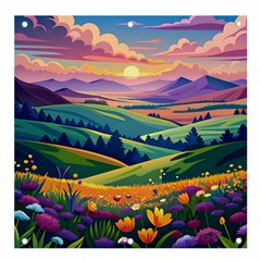 Field Valley Nature Meadows Flowers Dawn Landscape Banner And Sign 4  X 4  by Maspions