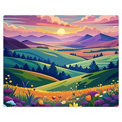 Field Valley Nature Meadows Flowers Dawn Landscape Premium Plush Fleece Blanket (medium)