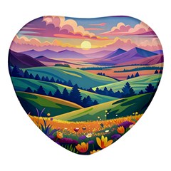 Field Valley Nature Meadows Flowers Dawn Landscape Heart Glass Fridge Magnet (4 Pack) by Maspions