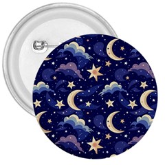 Night Moon Seamless Background Stars Sky Clouds Texture Pattern 3  Buttons