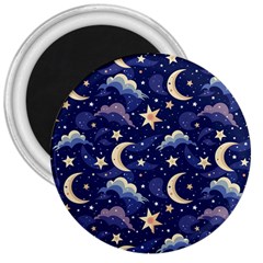 Night Moon Seamless Background Stars Sky Clouds Texture Pattern 3  Magnets by Maspions