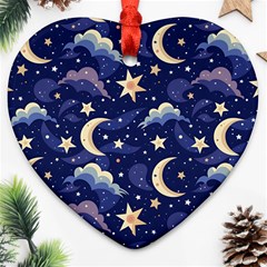 Night Moon Seamless Background Stars Sky Clouds Texture Pattern Ornament (heart)