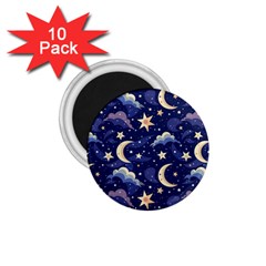 Night Moon Seamless Background Stars Sky Clouds Texture Pattern 1 75  Magnets (10 Pack)  by Maspions