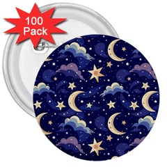 Night Moon Seamless Background Stars Sky Clouds Texture Pattern 3  Buttons (100 Pack) 