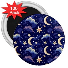 Night Moon Seamless Background Stars Sky Clouds Texture Pattern 3  Magnets (100 Pack)