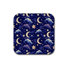 Night Moon Seamless Background Stars Sky Clouds Texture Pattern Rubber Coaster (square)