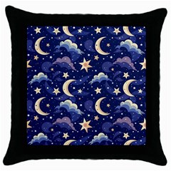 Night Moon Seamless Background Stars Sky Clouds Texture Pattern Throw Pillow Case (black)