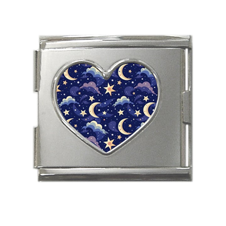 Night Moon Seamless Background Stars Sky Clouds Texture Pattern Mega Link Heart Italian Charm (18mm)