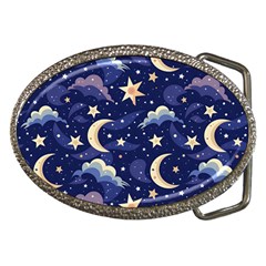 Night Moon Seamless Background Stars Sky Clouds Texture Pattern Belt Buckles