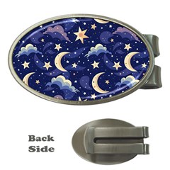 Night Moon Seamless Background Stars Sky Clouds Texture Pattern Money Clips (oval) 