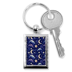 Night Moon Seamless Background Stars Sky Clouds Texture Pattern Key Chain (rectangle)