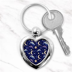 Night Moon Seamless Background Stars Sky Clouds Texture Pattern Key Chain (heart)