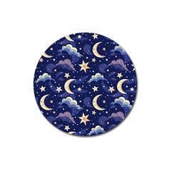 Night Moon Seamless Background Stars Sky Clouds Texture Pattern Magnet 3  (round)