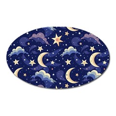 Night Moon Seamless Background Stars Sky Clouds Texture Pattern Oval Magnet by Maspions