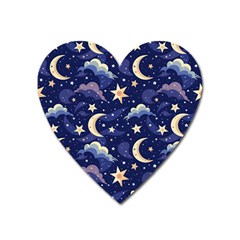 Night Moon Seamless Background Stars Sky Clouds Texture Pattern Heart Magnet