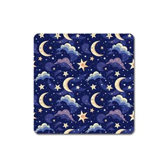 Night Moon Seamless Background Stars Sky Clouds Texture Pattern Square Magnet