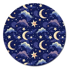 Night Moon Seamless Background Stars Sky Clouds Texture Pattern Magnet 5  (round) by Maspions