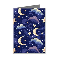 Night Moon Seamless Background Stars Sky Clouds Texture Pattern Mini Greeting Card