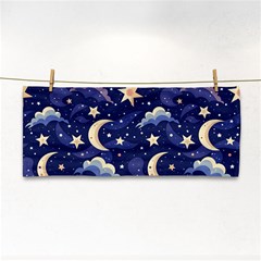 Night Moon Seamless Background Stars Sky Clouds Texture Pattern Hand Towel by Maspions