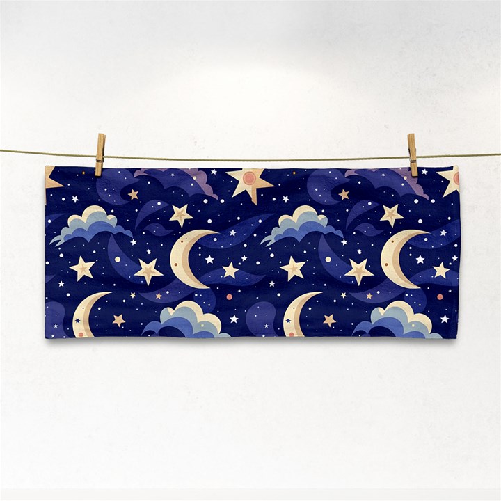 Night Moon Seamless Background Stars Sky Clouds Texture Pattern Hand Towel