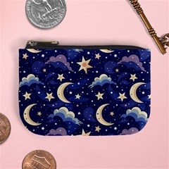 Night Moon Seamless Background Stars Sky Clouds Texture Pattern Mini Coin Purse