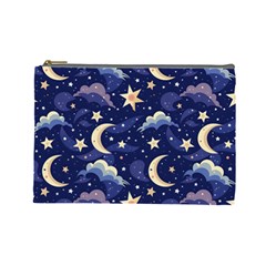 Night Moon Seamless Background Stars Sky Clouds Texture Pattern Cosmetic Bag (large) by Maspions