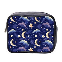 Night Moon Seamless Background Stars Sky Clouds Texture Pattern Mini Toiletries Bag (two Sides)