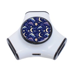 Night Moon Seamless Background Stars Sky Clouds Texture Pattern 3-port Usb Hub by Maspions