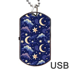 Night Moon Seamless Background Stars Sky Clouds Texture Pattern Dog Tag Usb Flash (two Sides)