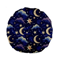 Night Moon Seamless Background Stars Sky Clouds Texture Pattern Standard 15  Premium Round Cushions by Maspions