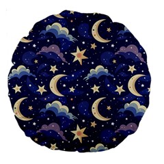 Night Moon Seamless Background Stars Sky Clouds Texture Pattern Large 18  Premium Round Cushions