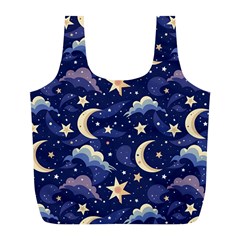 Night Moon Seamless Background Stars Sky Clouds Texture Pattern Full Print Recycle Bag (l)