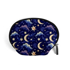 Night Moon Seamless Background Stars Sky Clouds Texture Pattern Accessory Pouch (small)