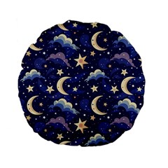 Night Moon Seamless Background Stars Sky Clouds Texture Pattern Standard 15  Premium Flano Round Cushions