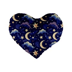 Night Moon Seamless Background Stars Sky Clouds Texture Pattern Standard 16  Premium Flano Heart Shape Cushions by Maspions