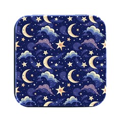 Night Moon Seamless Background Stars Sky Clouds Texture Pattern Square Metal Box (black)