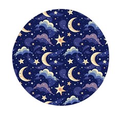 Night Moon Seamless Background Stars Sky Clouds Texture Pattern Mini Round Pill Box