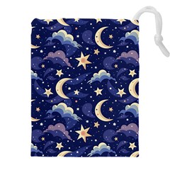 Night Moon Seamless Background Stars Sky Clouds Texture Pattern Drawstring Pouch (4xl)