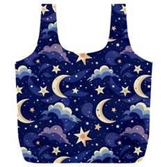 Night Moon Seamless Background Stars Sky Clouds Texture Pattern Full Print Recycle Bag (xxl) by Maspions