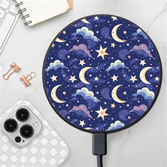 Night Moon Seamless Background Stars Sky Clouds Texture Pattern Wireless Fast Charger(black)