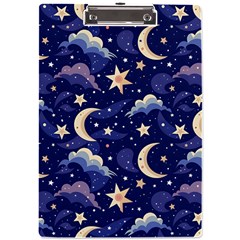 Night Moon Seamless Background Stars Sky Clouds Texture Pattern A4 Acrylic Clipboard by Maspions