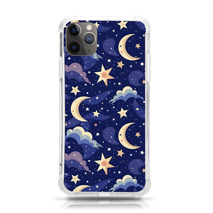 Night Moon Seamless Background Stars Sky Clouds Texture Pattern iPhone 11 Pro Max 6.5 Inch TPU UV Print Case