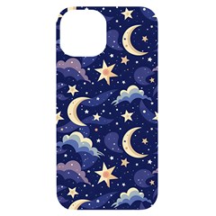 Night Moon Seamless Background Stars Sky Clouds Texture Pattern Iphone 14 Black Uv Print Case by Maspions