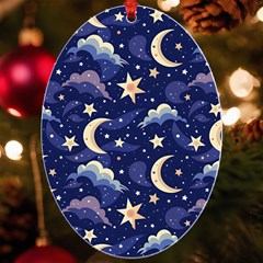 Night Moon Seamless Background Stars Sky Clouds Texture Pattern Uv Print Acrylic Ornament Oval by Maspions