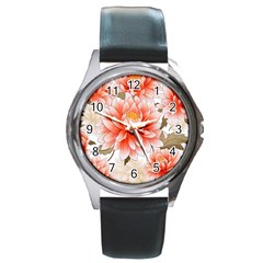 Flowers Plants Sample Design Rose Garden Flower Decoration Love Romance Bouquet Round Metal Watch by Maspions