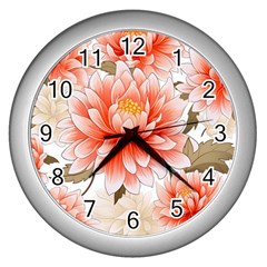 Flowers Plants Sample Design Rose Garden Flower Decoration Love Romance Bouquet Wall Clock (silver)