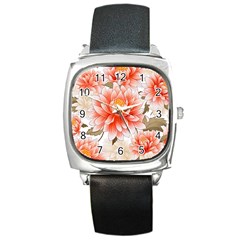 Flowers Plants Sample Design Rose Garden Flower Decoration Love Romance Bouquet Square Metal Watch