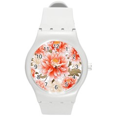 Flowers Plants Sample Design Rose Garden Flower Decoration Love Romance Bouquet Round Plastic Sport Watch (m) by Maspions